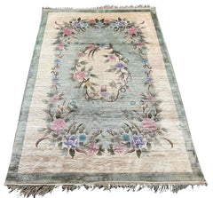 Hand-Knotted Chinese Vintage 100% silk Rug - #277-97529
