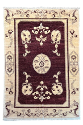 Authentic hand-knotted Afghani Chobi Rug on a cotton base featuring traditional floral palmettes - #2219.