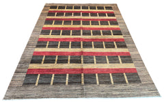 Hand-knotted #3473 Gabbeh rug with geometric tribal motifs, soft high-pile wool on a durable cotton base by AL-SHAHZADI HK LIMITED.