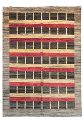 Hand-knotted #3473 Gabbeh rug with geometric tribal motifs, soft high-pile wool on a durable cotton base by AL-SHAHZADI HK LIMITED.