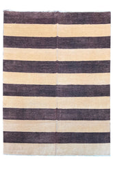 Hand-knotted beige and brown horizontal stripe Gabbeh rug in wool on a cotton foundation #2977.