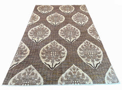 Hand-knotted Gabbeh rug in taupe wool on a cotton base with repeating ivory Boteh or paisley seed medallions - #5147.