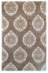 Hand-knotted Gabbeh rug in taupe wool on a cotton base with repeating ivory Boteh or paisley seed medallions - #5147.