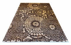 Hand-knotted Gabbeh rug in earth-toned wool on a cotton base with large repeating floral chrysanthemum patterns - #5148.