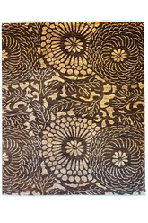 Hand-knotted Gabbeh rug in earth-toned wool on a cotton base with large repeating floral chrysanthemum patterns - #5148.