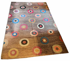 Hand-knotted Gabbeh rug in cocoa wool on cotton base featuring multi-color concentric polka dot motifs - #786-935.