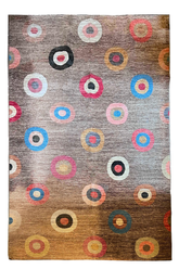 Hand-knotted Gabbeh rug in cocoa wool on cotton base featuring multi-color concentric polka dot motifs - #786-935.