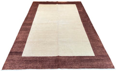 Angular perspective of hand-knotted Gabbeh rug 3741 highlighting the thick, plush wool texture and clean minimalist frame.