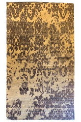 Lustrous handmade modern rug in 100% bamboo silk with a distressed beige and brown abstract design #7816.