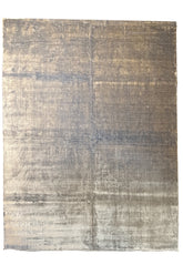 Lustrous handmade modern abstract 100% blue bamboo silk rug with radiant light-reflecting textures #CLA1224.