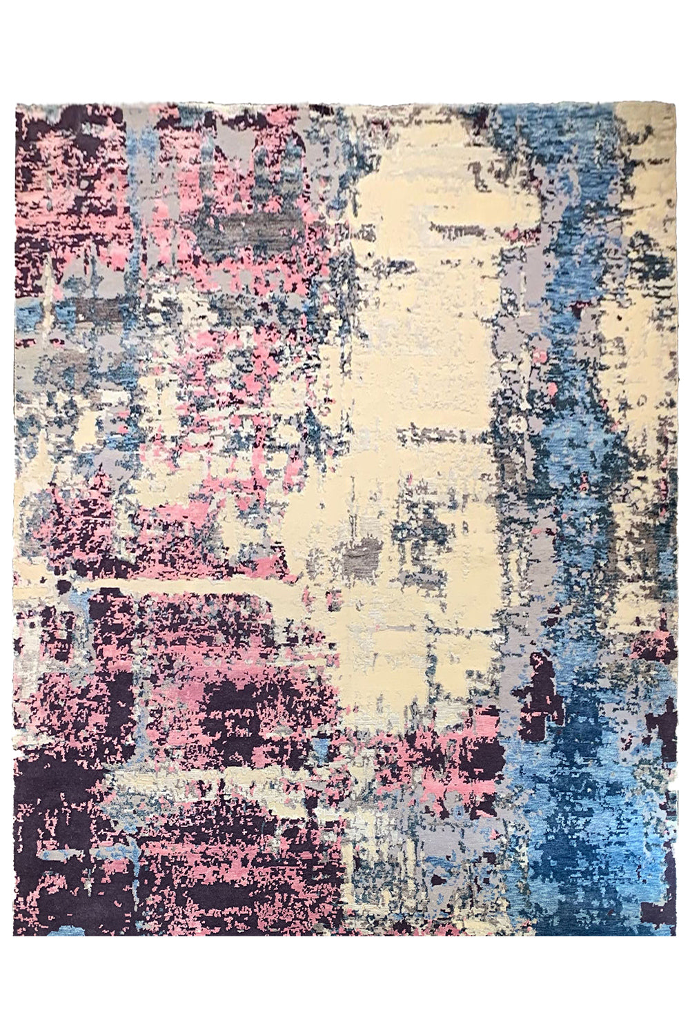 Hand-knotted modern abstract rug with a luminous painterly multi-color design in 60% bamboo silk and 40% wool - #8035.
