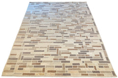 Lustrous handmade modern multi-color rug with a brick-style geometric pattern in silk and wool #7976.