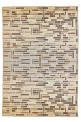 Lustrous handmade modern multi-color rug with a brick-style geometric pattern in silk and wool #7976.