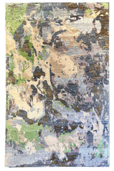 Hand-knotted modern rug in 100% bamboo silk with a radiant multi-color painterly design - #8078.