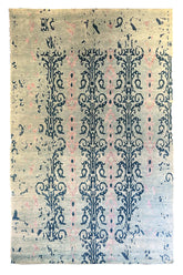 Hand-knotted modern rug with a loose ornamental motif in shimmering 60% bamboo silk and 40% wool - #8075.