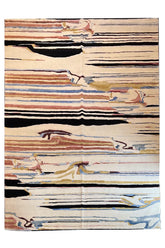 Hand-knotted modern artisan rug with vivid multi-color botanical silk and wool textures - #8356.