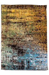 Hand-knotted modern expressionist rug with artistic multi-color patterns in 60% bamboo silk and 40% wool - #YM-A-88.