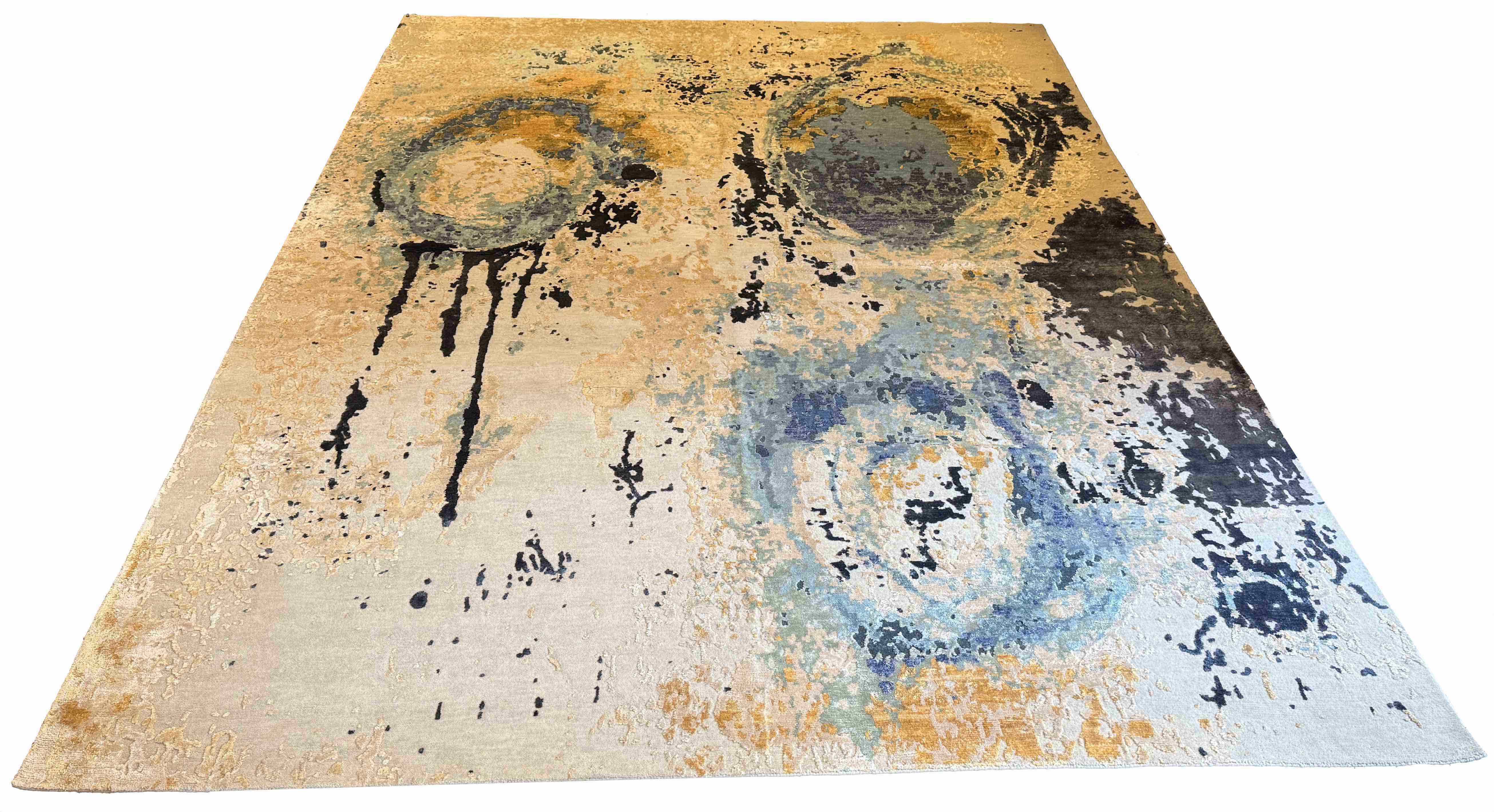 Hand-knotted modern abstract rug featuring 60% bamboo silk and 40% wool construction - #YM-A-89.