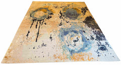 Hand-knotted modern abstract rug featuring 60% bamboo silk and 40% wool construction - #YM-A-89.