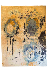Hand-knotted modern abstract rug featuring 60% bamboo silk and 40% wool construction - #YM-A-89.