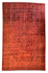 Lustrous handmade modern red Persian overdyed rug with a saturated crimson finish and ghosted traditional motifs #5301.