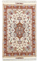 Hand-knotted Persian Beige Tabriz rug in wool on a silk foundation featuring intricate red floral motifs - #6023.