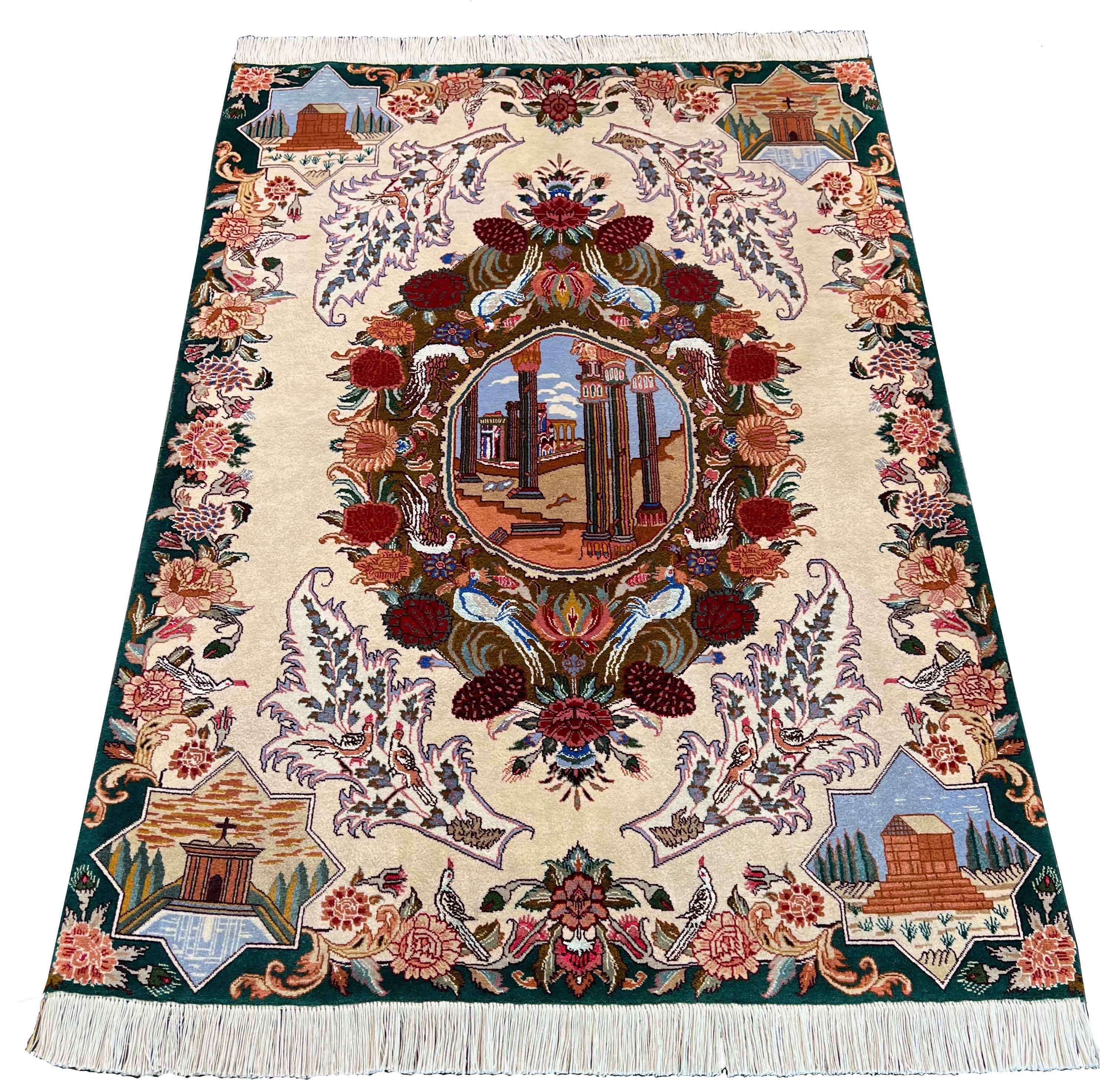 Hand-knotted Tabriz pictorial rug in 100% wool on a cotton base featuring ancient Persepolis ruins and the Tomb of Cyrus - #7248.