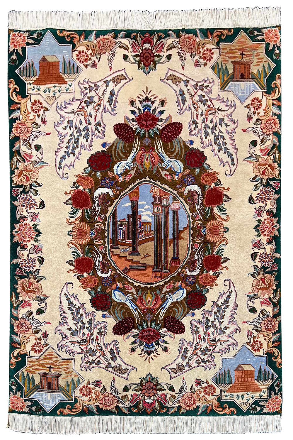 Hand-knotted Tabriz pictorial rug in 100% wool on a cotton base featuring ancient Persepolis ruins and the Tomb of Cyrus - #7248.