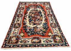 Angular perspective of hand-knotted Moldavian rug 7569 highlighting the wool on cotton base and high-contrast botanical texture.