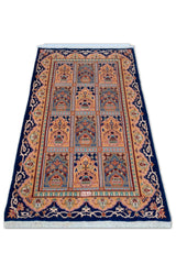 Authentic Pakistan single knot rug in indigo and gold hand-knotted wool #8405 for luxury panel decor.