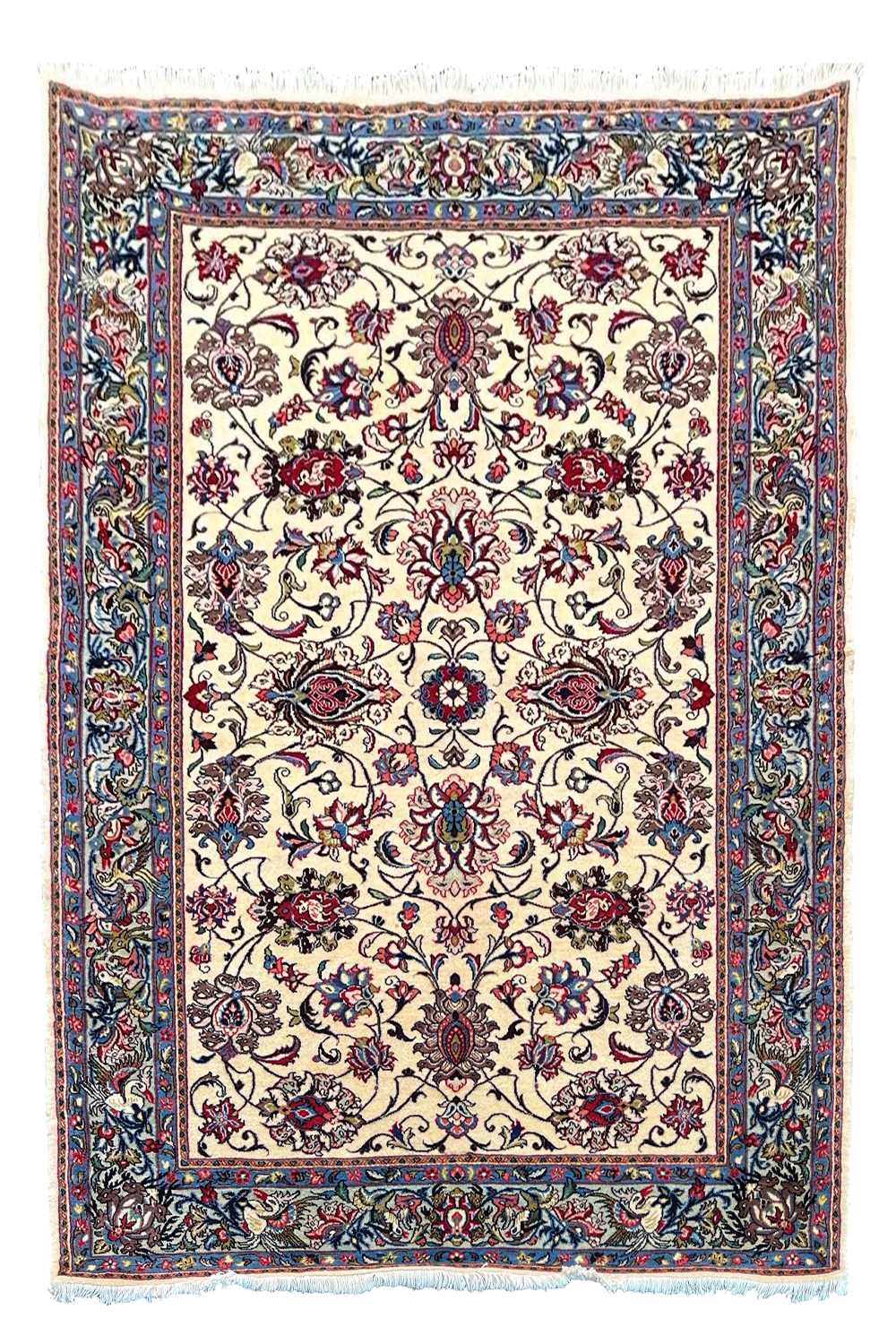 Authentic #7557 Persian Qiyasabad wool rug on cotton base with traditional motifs by AL-SHAHZADI HK LIMITED.
