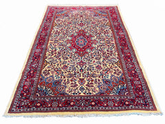 Authentic #7570 Persian Qiyasabad wool rug with traditional tribal geometric motifs, hand-knotted on cotton base by AL-SHAHZADI HK LIMITED.