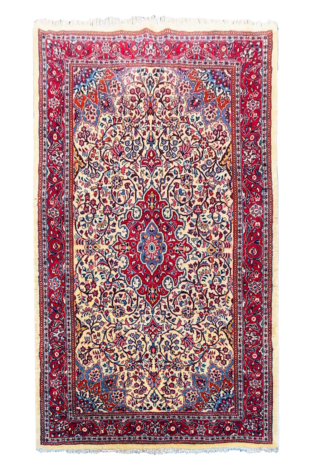 Authentic #7570 Persian Qiyasabad wool rug with traditional tribal geometric motifs, hand-knotted on cotton base by AL-SHAHZADI HK LIMITED.
