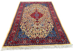 Authentic #7567 Persian Sarooq wool rug with elegant floral spray and medallion design, hand-knotted on cotton base by AL-SHAHZADI HK LIMITED.