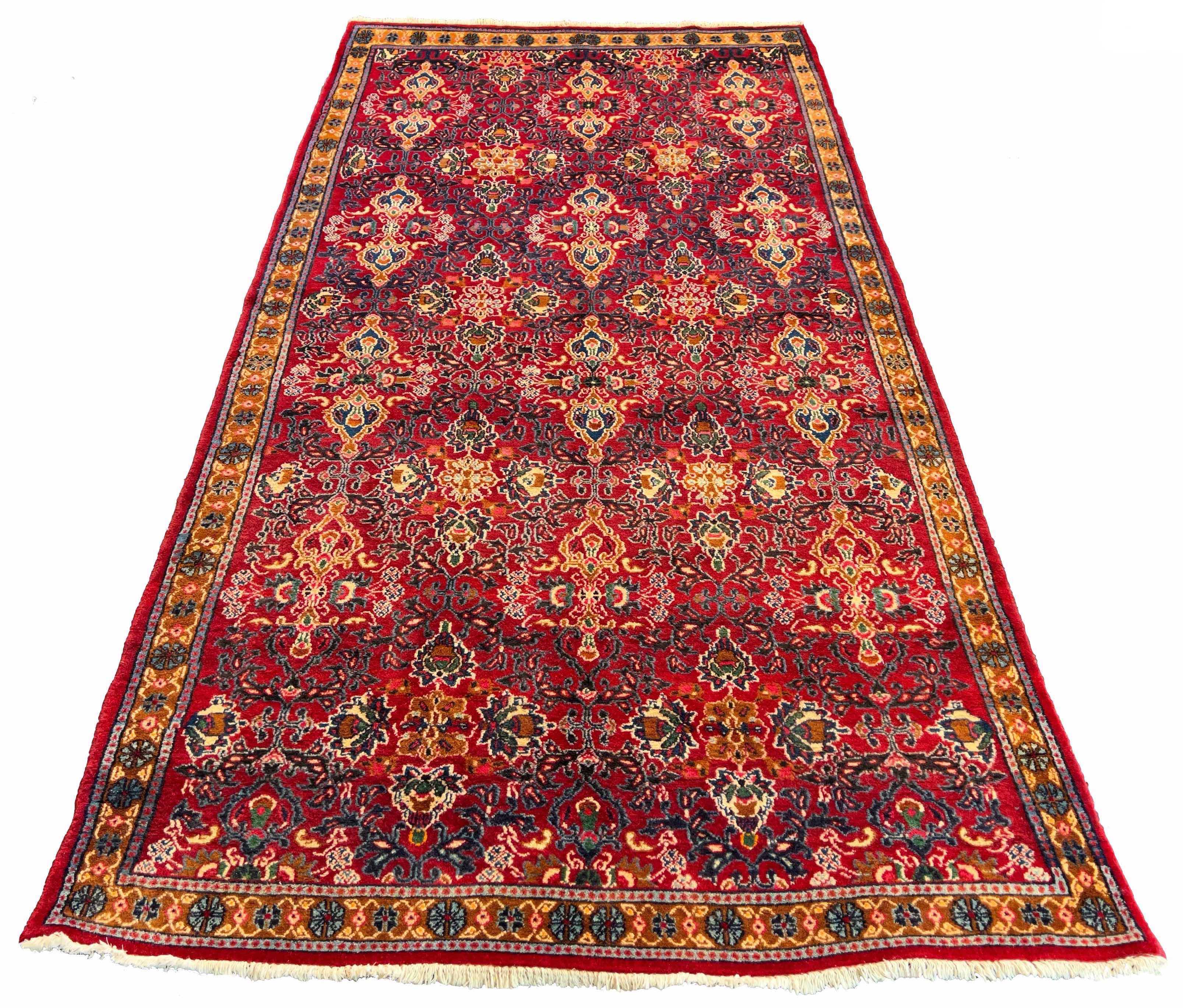 Authentic #7830 Persian Sennah wool rug featuring traditional Herati design, hand-knotted wool on cotton base by AL-SHAHZADI HK LIMITED.