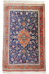 Exquisite pure silk Persian Qom rug by master weaver Razavi, featuring intricate floral patterns and high knot density by AL-SHAHZADI HK LIMITED (4'9" x 3'4").