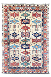 Authentic Shirvan Rug from Azerbaijan with cream field and multi-colored geometric medallions - #2692.