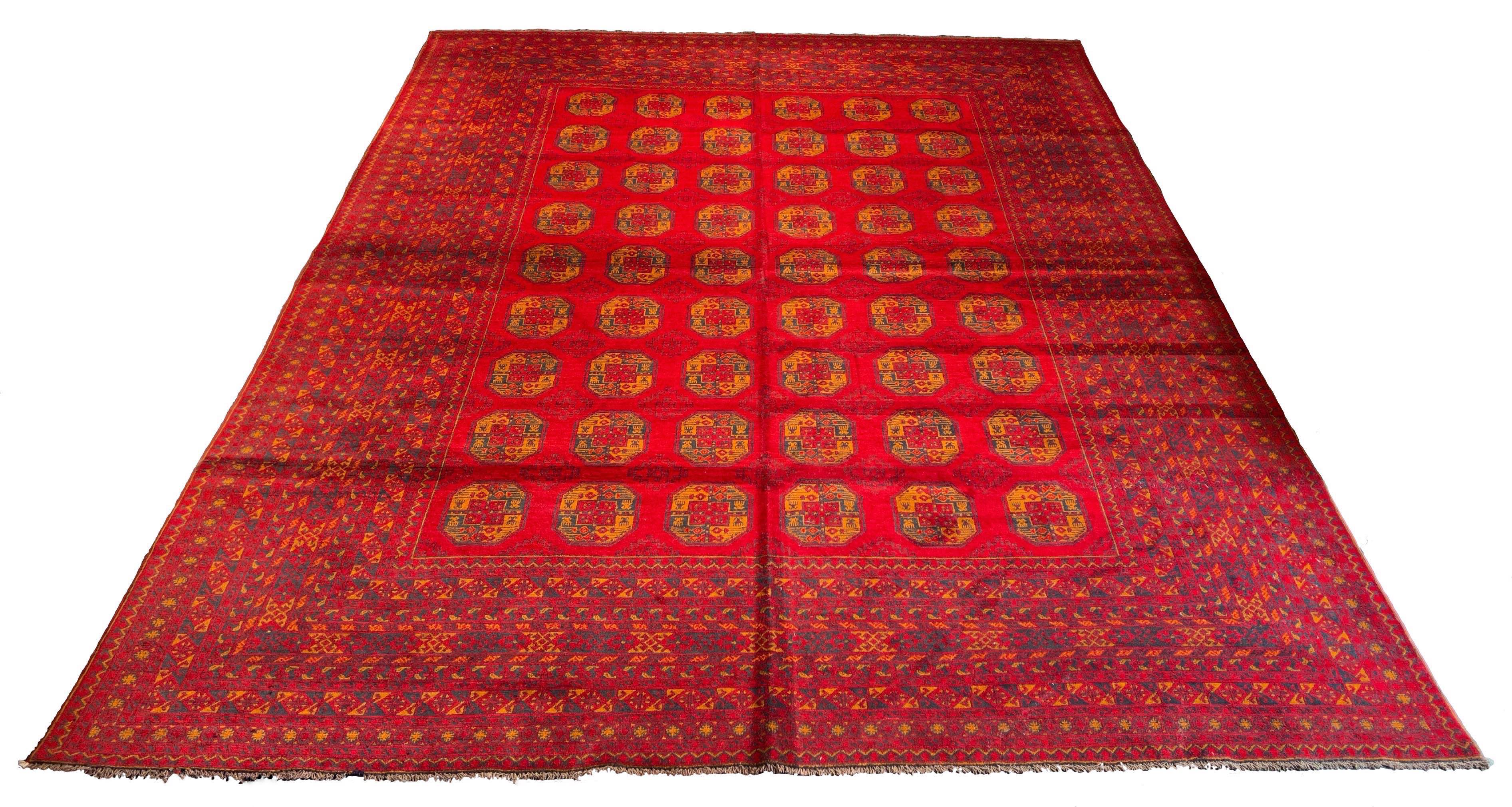 Authentic vintage Afghani Feelpah design rug featuring the iconic elephant foot gul motifs - #4439 by AL-SHAHZADI HK LIMITED.