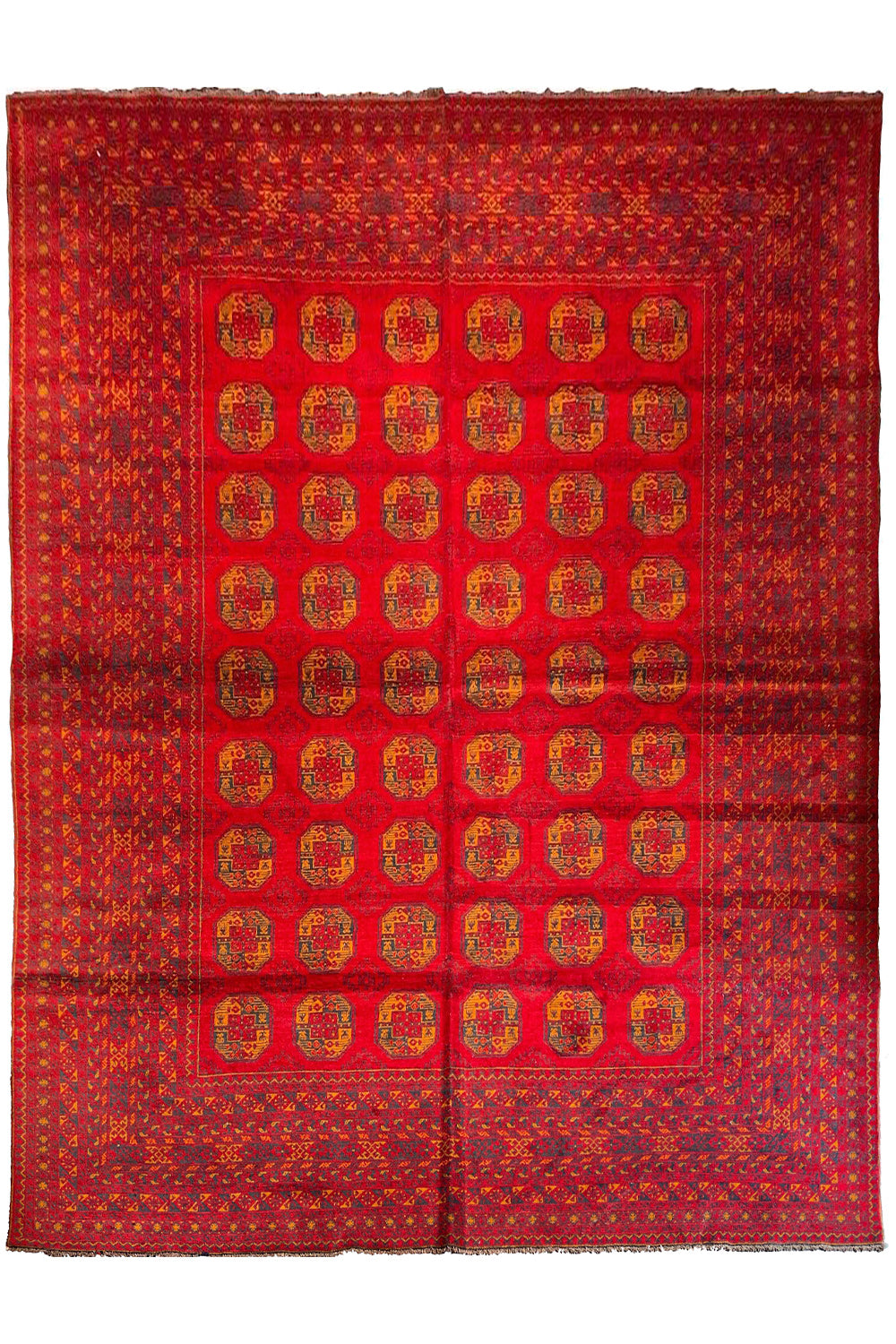 Authentic vintage Afghani Feelpah design rug featuring the iconic elephant foot gul motifs - #4439 by AL-SHAHZADI HK LIMITED.