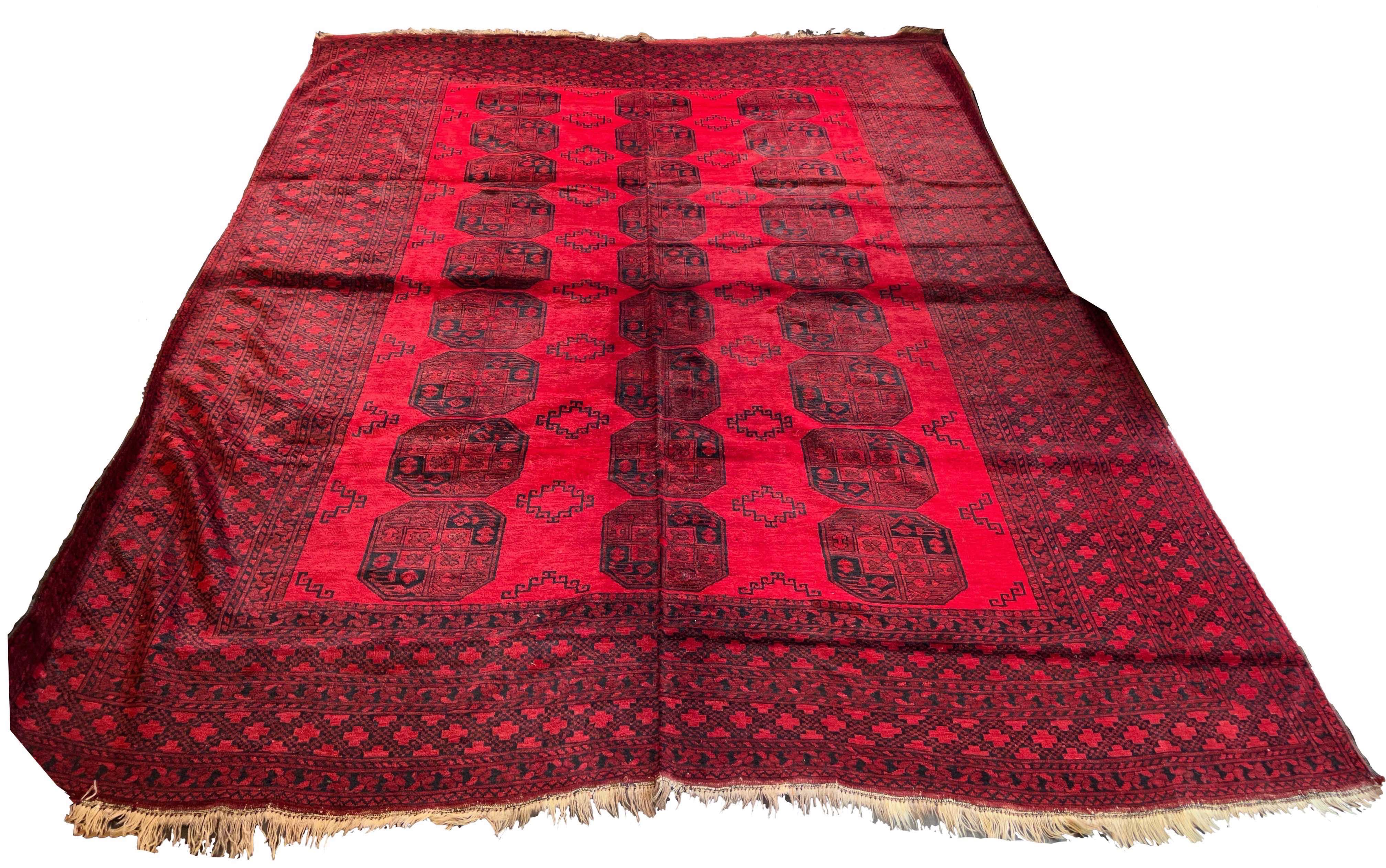 Authentic Vintage Afghani Rug Feelpah design with iconic elephant foot motifs - #234.