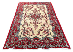 Vintage hand-knotted Kashan rug in 100% wool on a cotton base featuring a central medallion and ivory floral field - #7232.