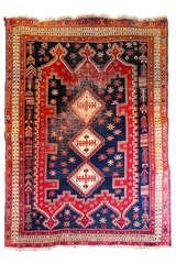 Authentic Vintage Persian Afshar Rug wool on cotton base with tribal motifs - #164.