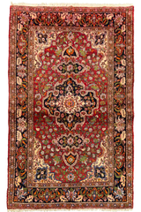 Authentic #7525 vintage Persian Bakhtiar wool on cotton base rug with central medallion and floral corners by AL-SHAHZADI HK LIMITED.