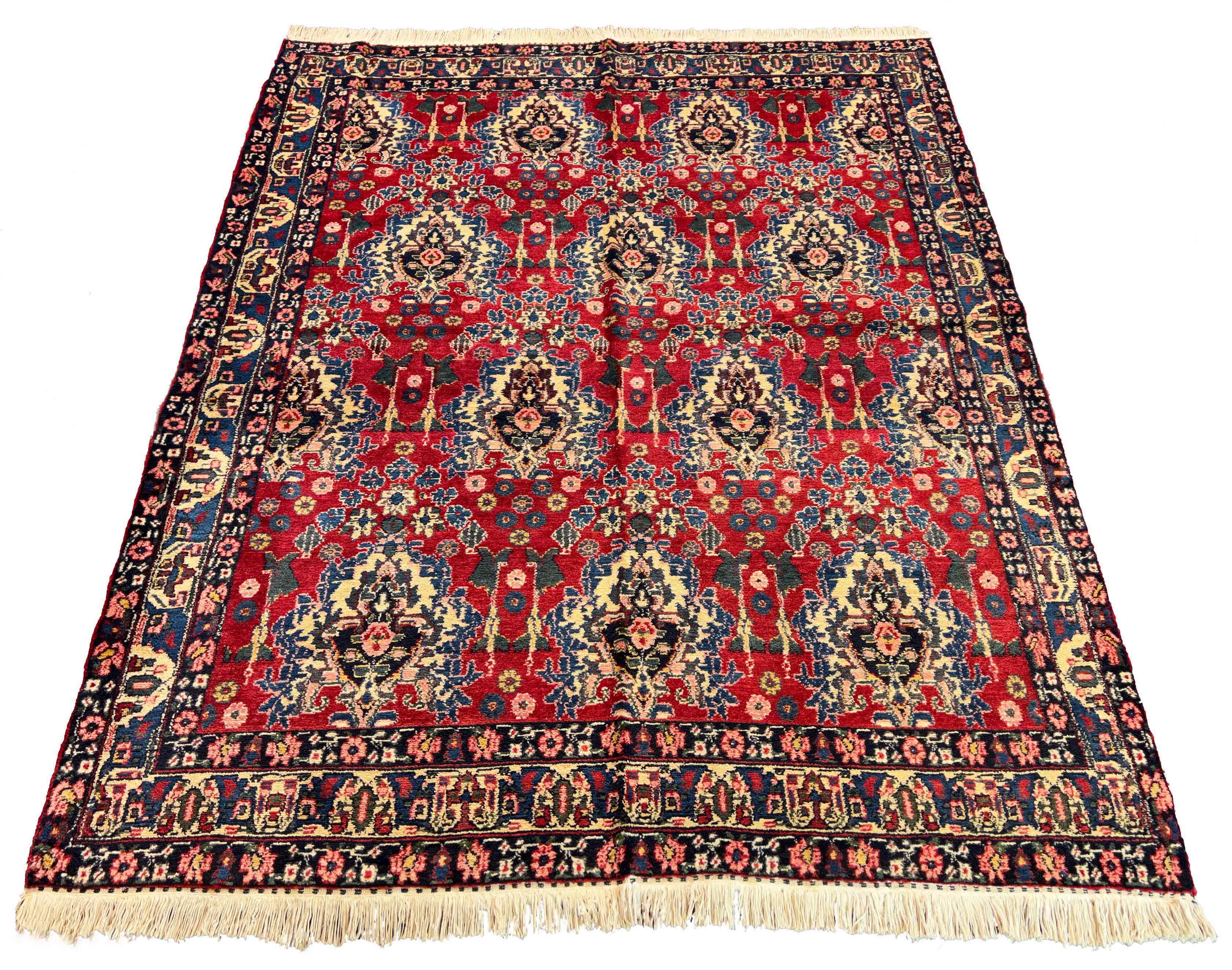 Authentic vintage Persian Bakhtiar wool rug with all-over floral geometric pattern - #7522 by AL-SHAHZADI HK LIMITED.