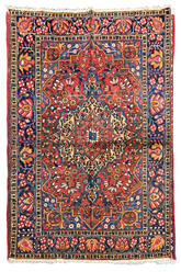 Authentic #7575 Vintage Persian Bakhtiyar rug with central medallion and floral spandrels, hand-knotted wool on cotton base by AL-SHAHZADI HK LIMITED.
