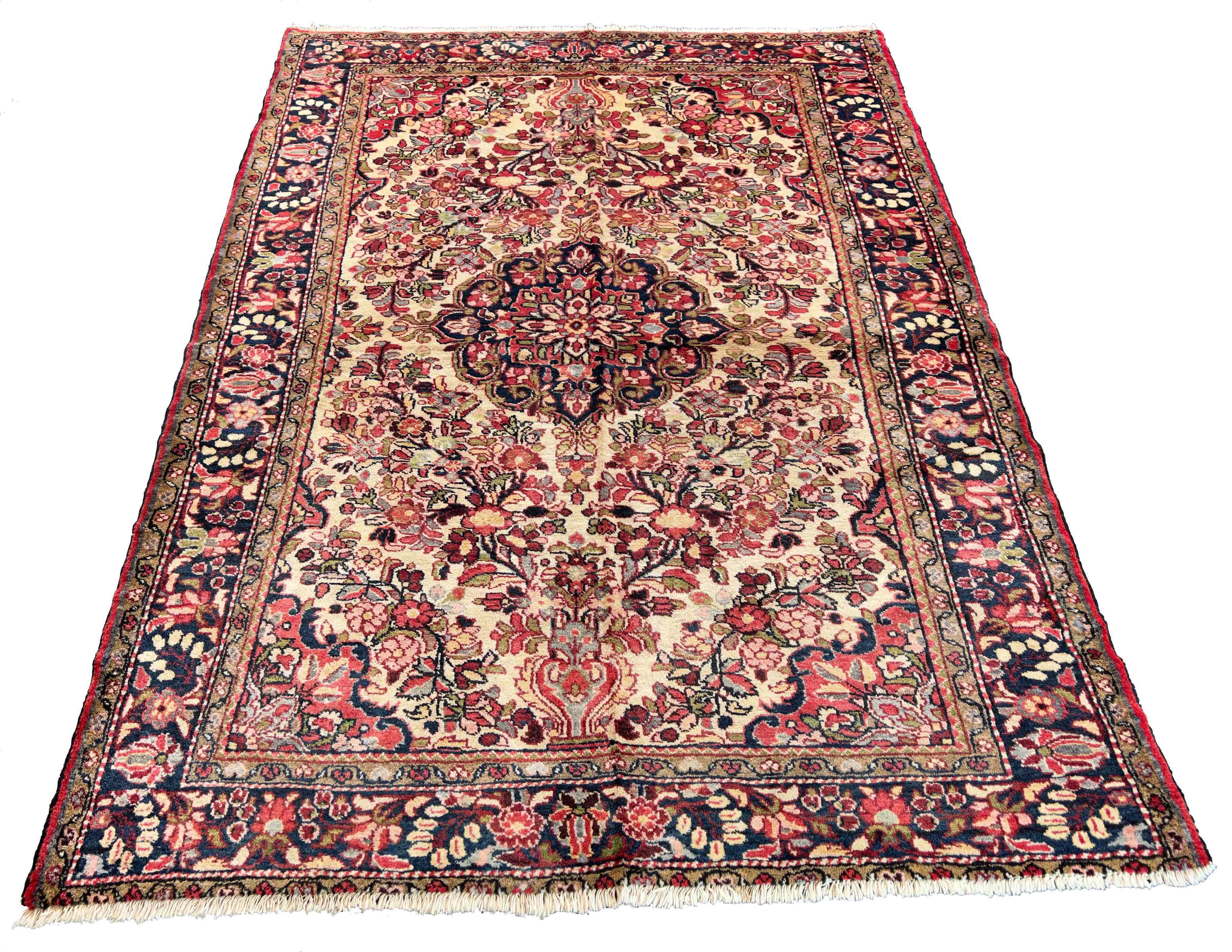 Authentic #7550 vintage Persian Farahan wool on cotton base rug with classical motifs by AL-SHAHZADI HK LIMITED.