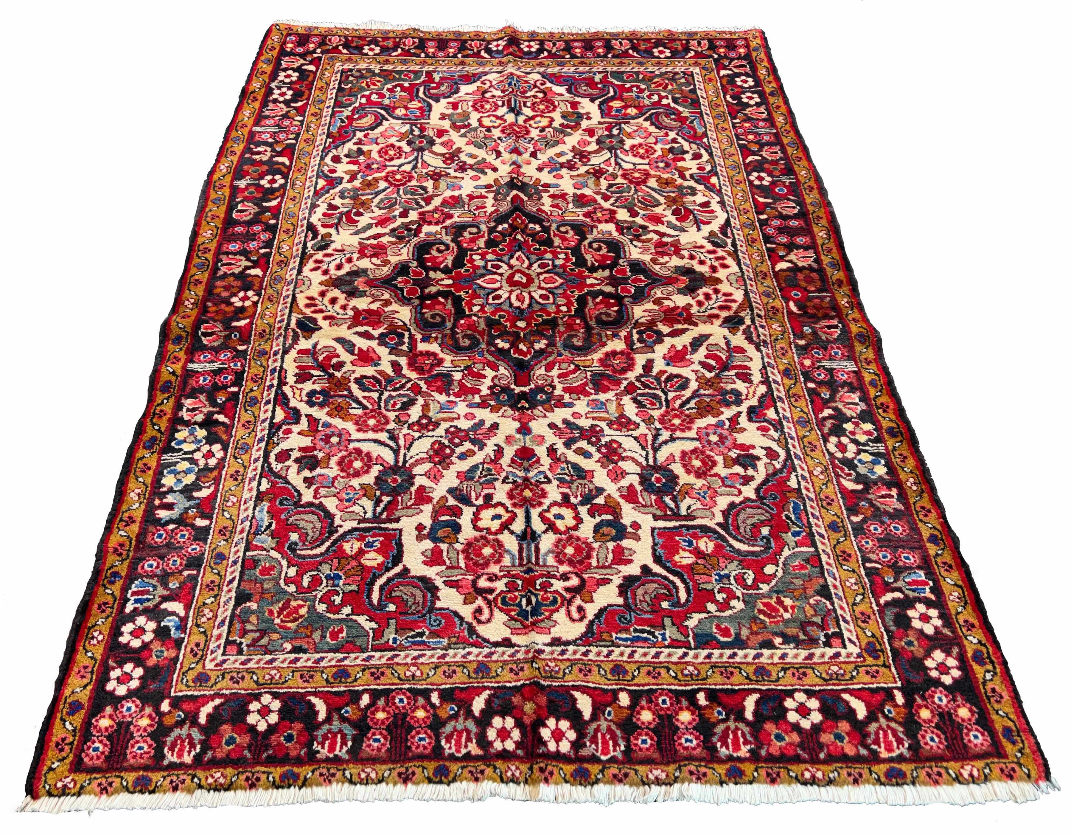 Authentic #7526 vintage Persian Hamadan wool on cotton base rug with rustic geometric design by AL-SHAHZADI HK LIMITED.