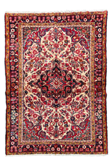 Authentic #7526 vintage Persian Hamadan wool on cotton base rug with rustic geometric design by AL-SHAHZADI HK LIMITED.