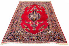 Authentic #7549 vintage Persian Kashan wool on cotton base rug with royal medallion patterns by AL-SHAHZADI HK LIMITED.