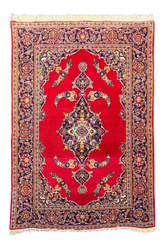 Authentic #7549 vintage Persian Kashan wool on cotton base rug with royal medallion patterns by AL-SHAHZADI HK LIMITED.